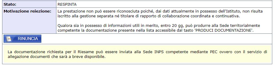 Bonus 600 euro respinto non risulta essere iscritto alle gestione separara INPS