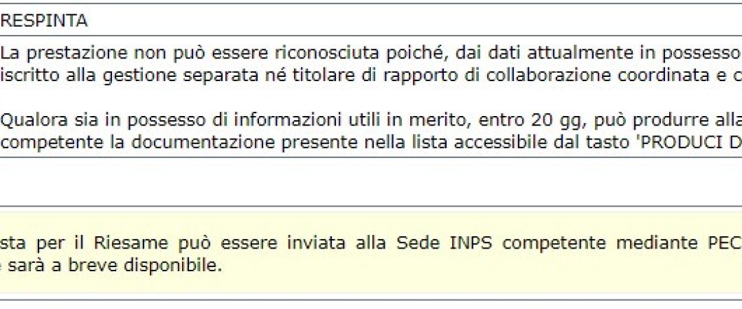 Bonus 600 euro respinto non risulta essere iscritto alle gestione separara INPS